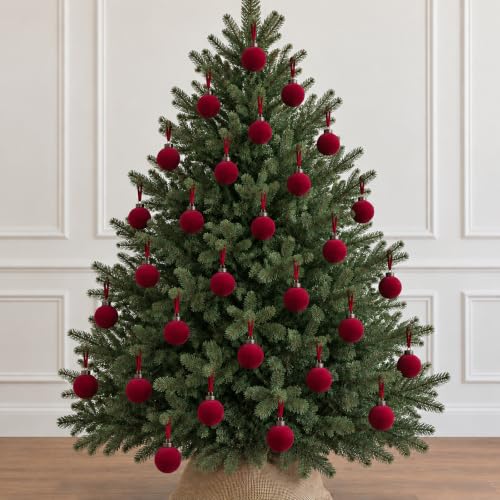 3.15 Inch Velvet Christmas Balls Bulk Set - Red Holiday Tree Ornaments