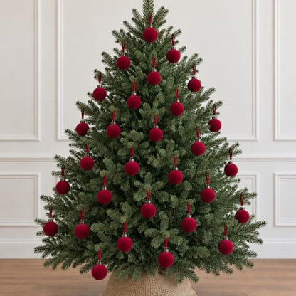 3.15 Inch Velvet Christmas Balls Bulk Set - Red Holiday Tree Ornaments