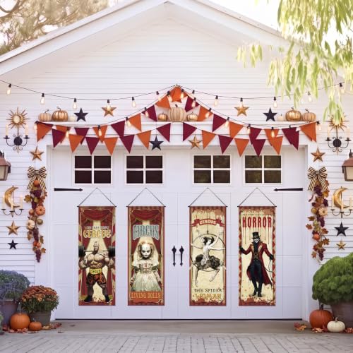 VitalCozy Creepy Circus Poster Cutouts Halloween Carnival Decorations - 4 Pieces