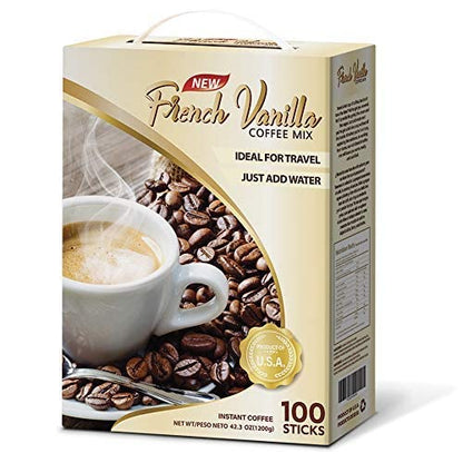 Café Mazel Instant Coffee - French Vanilla, Instant Coffee Mix, 3 in 1 Instant Coffee, 100 Sticks