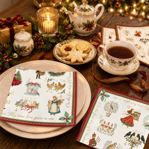 Christmas Paper Luncheon Napkins 50 Pack - 12 Days of Christmas Theme