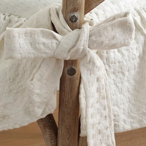 Beige Ruffle Chair Cushion Cover French Chair Pad Slipcover with Ties - Farmhouse Home Decor