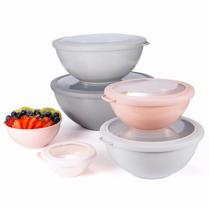 COOK WITH COLOR Mixing Bowls with TPR Lids - 12 Piece Plastic Nesting Bowls Set includes 6 Prep Bowls and 6 Lids, Microwave Safe Mixing Bowl Set (Pink Ombre)