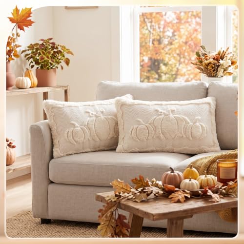 Fall Pumpkin Lumbar Pillow Covers 12x20 Inches Set of 2 - Autumn Decor