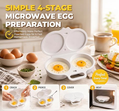 Microwave Egg Poacher for 2 Eggs - Food-Grade PP, Portable Breakfast Maker