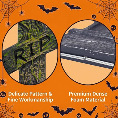 5 Pack Foam Tombstones Halloween Decor Outdoor Graveyard Stakes with RIP