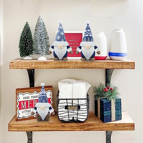 Blue Christmas Gnome Decorations Set of 3 Handmade Holiday Farmhouse Decor