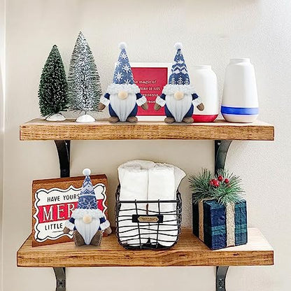 Blue Christmas Gnome Decorations Set of 3 Handmade Holiday Farmhouse Decor