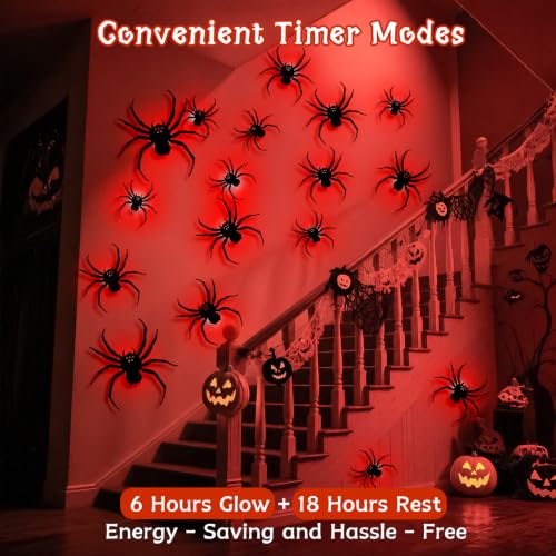 Halloween Spider Fairy Lights Wall Decor with Timer - 20 Pack Lighted Bats & Spiders