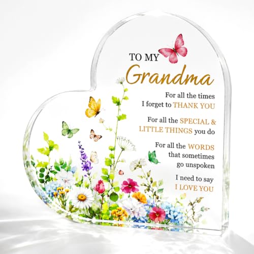 Grandma Acrylic Heart Sign - Birthday Gift for Grandmother from Granddaughter
