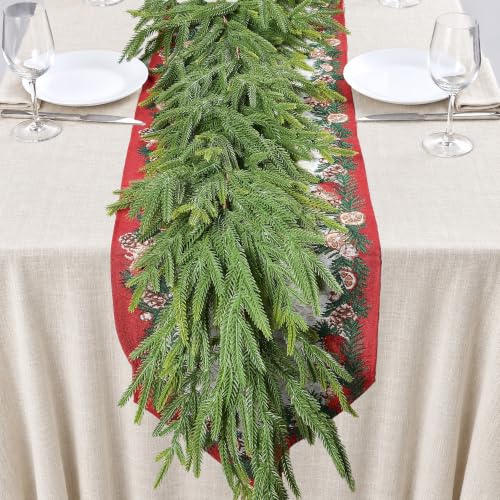 Green 6FT Christmas Garland with Real Touch Norfolk Pine - 2 Pack