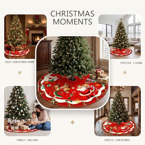 Vintage Christmas Tree Skirt with Santa and Retro Design, 48 Inch