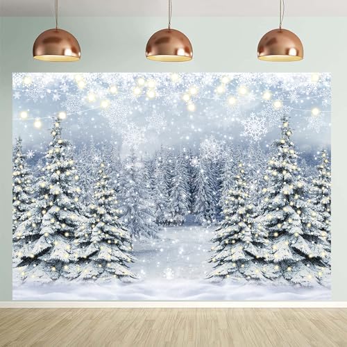 Winter Forest Photography Backdrop 5x3FT Snowy Pine Scene Christmas Scene