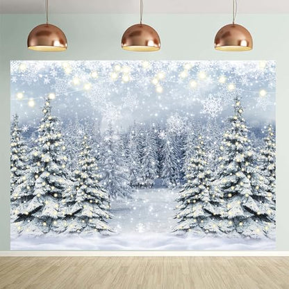 Winter Forest Photography Backdrop 5x3FT Snowy Pine Scene Christmas Scene