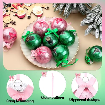 12Pcs Witch Christmas Ornament Set - Pink and Green Holiday Tree Decorations