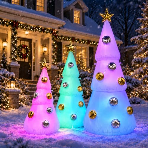7FT White Christmas Tree Inflatables Set with Color LED Lights - Holiday Decor