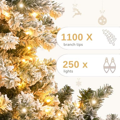 Snow Flocked Christmas Tree 6ft with Remote Control - White Variant