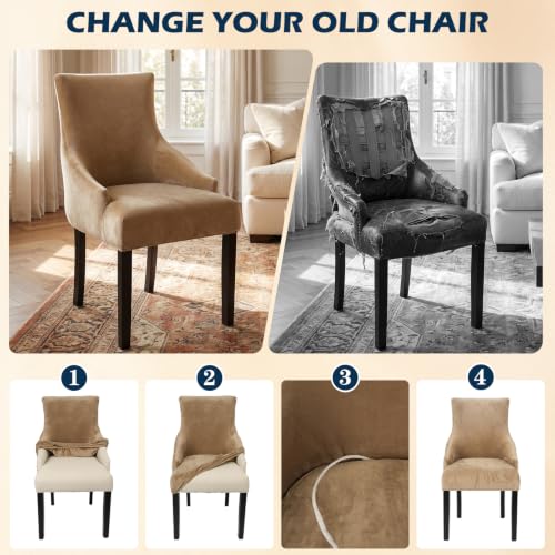 Velvet Wingback Dining Chair Cover - Coffee, 1 Piece - Soft & Skin-Friendly