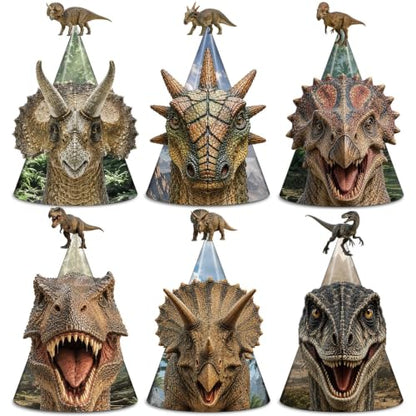 Dinosaur Party Cone Hats 24 Pack - Dino Theme Birthday Decorations