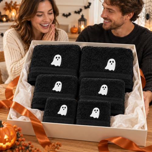 Halloween Ghost Bath Towel Set - 6-Piece Cotton Towels for Bathroom & Spa
