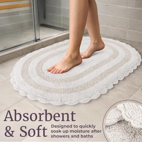 Ivory Reversible Bathroom Rug Set - 2-Piece Cotton Bath Mats, 32x20 & 24x17 Inches