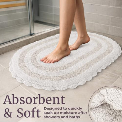 Ivory Reversible Bathroom Rug Set - 2-Piece Cotton Bath Mats, 32x20 & 24x17 Inches