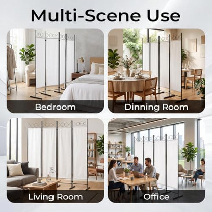 6ft Freestanding 4-Fold Room Divider Screen - Off-White (Variation: Off-white-b / 4 Panel)