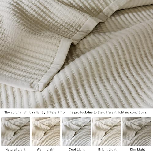 WDCOZY Cal King Size Quilt Set - Beige Striped Pick Stitch Bedspread