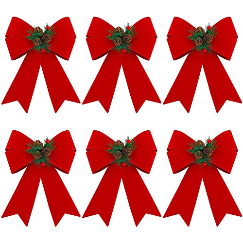 6 Pack Christmas Wreath Bows 9x12 Inches Velvet Red and Green Holiday Decor