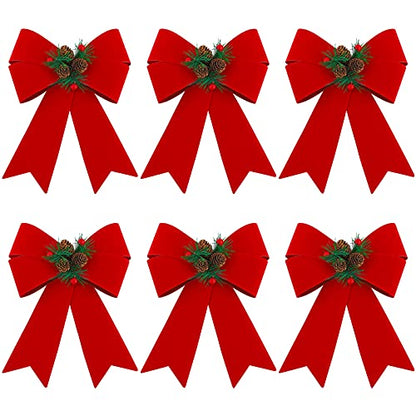6 Pack Christmas Wreath Bows 9x12 Inches Velvet Red and Green Holiday Decor