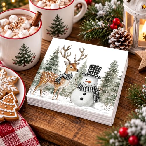 Snowman Christmas Paper Napkins 50pcs Winter Watercolor Holiday Party Decor