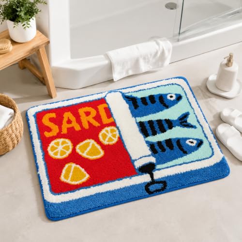 Fish Bath Mat 21x29 Inches - Fish-Shaped Non-Slip Absorbent Rug, Kids Bathroom Decor