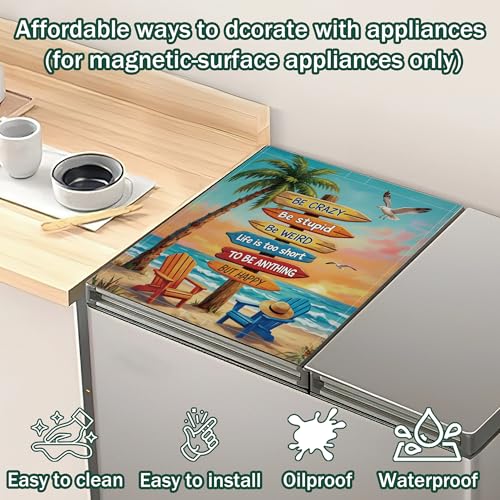 Retro Summer Beach Dishwasher Magnet Cover - Decorative & Washable Kitchen Decor 23x26 Inch