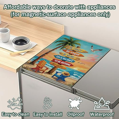 Retro Summer Beach Dishwasher Magnet Cover - Decorative & Washable Kitchen Decor 23x26 Inch