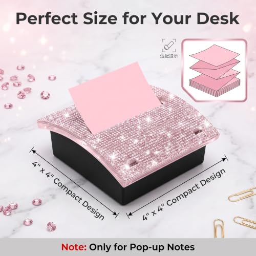 Pink Bling Rhinestone Sticky Note Holder - 4x4 Inches Desk Organizer