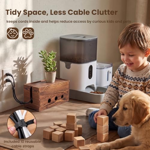 Wooden Cable Management Box 14 Inch Large Cord Organizer for Power Strip Surge Protector