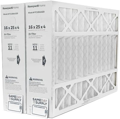 Honeywell FC100A1029 Pleated Air Filter - MERV 11, 16" x 25" x 4" | 2-Pack with Supply Reminder