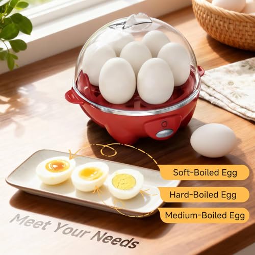 Egg Cooker 7 Eggs Boiler with Auto Shut-Off - Red / Rapid Breakfast Maker