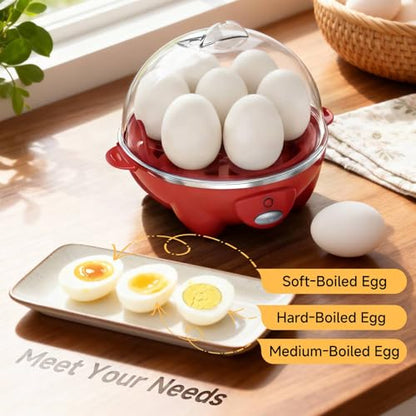 Egg Cooker 7 Eggs Boiler with Auto Shut-Off - Red / Rapid Breakfast Maker