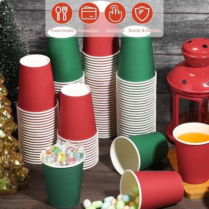Christmas Paper Cups 9 Oz - Red & Green Disposable Party Drinkware (144 Pieces)