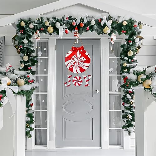 Christmas Door Sign Peppermint Candy Wreath Holiday Welcome Decor
