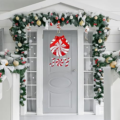 Christmas Door Sign Peppermint Candy Wreath Holiday Welcome Decor