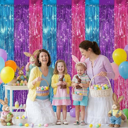 Blue Purple Pink Foil Fringe Curtain 2 Pack Tinsel Backdrop for Party Decorations - Variation of Blue Purple Pink / 2 PCS