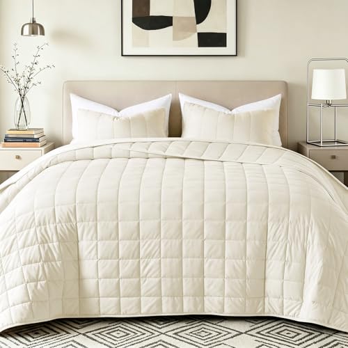 Cream Lightweight Queen Quilt Set for Hot Sleepers, Breathable & Pet Hair Resistant
