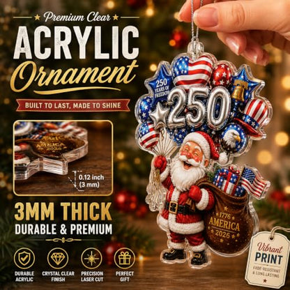 Santa Christmas Ornament - Patriotic 250th Anniversary Keepsake - Festive Tree Decoration