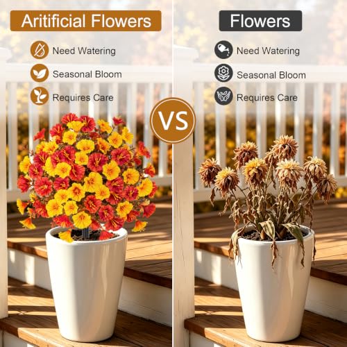 Artificial Fall Mums Flowers - Yellow | Outdoor Decor, Lush & Realistic