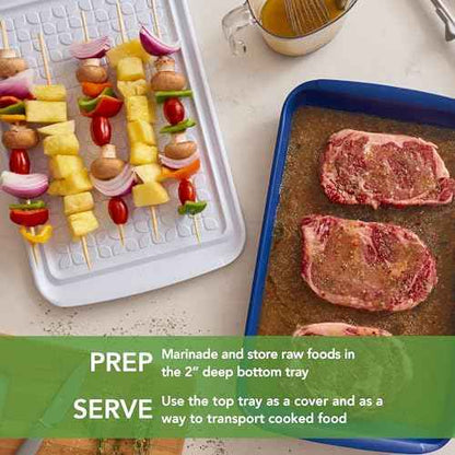 Tovolo Steak Marinating Container with Lid Large Grill Marinade and Prep Tray Set for Meat Veggies Burgers, Dishwasher Safe BBQ Marinating Tray with Cover for Thawing Prepping or Serving 17x10.5 in