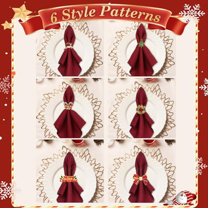 Christmas Napkin Rings Set of 6 - Gold Holiday Table Decor