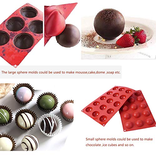 5Pack Sphere Silicone Molds,Ausplua Silicon Dome mold semi sphere Baking Mould for Making Candy, Chocolate,Cake,Jelly,Variety Sizes（Brick Red)