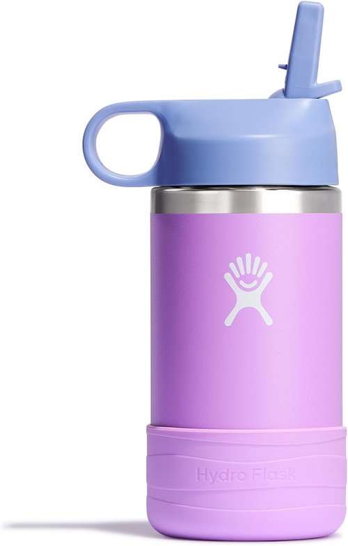 Hydro Flask Kids Water Bottle - Insulated Stainless Steel with Straw Cap | 12 Oz in Anemone Purple